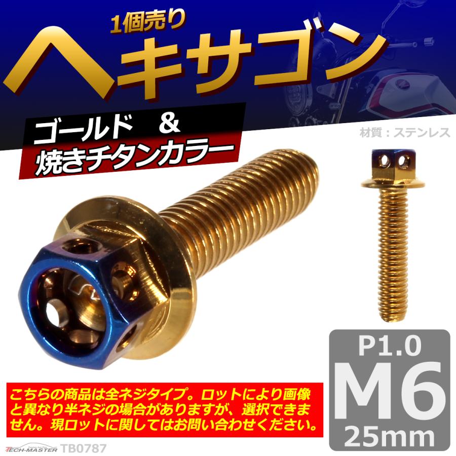 六角ボルト M6×25mm P1.0 ヘキサゴン ステンレス ゴールド＆焼きチタンカラー 1個 TB0787 | ブランド登録なし | 01