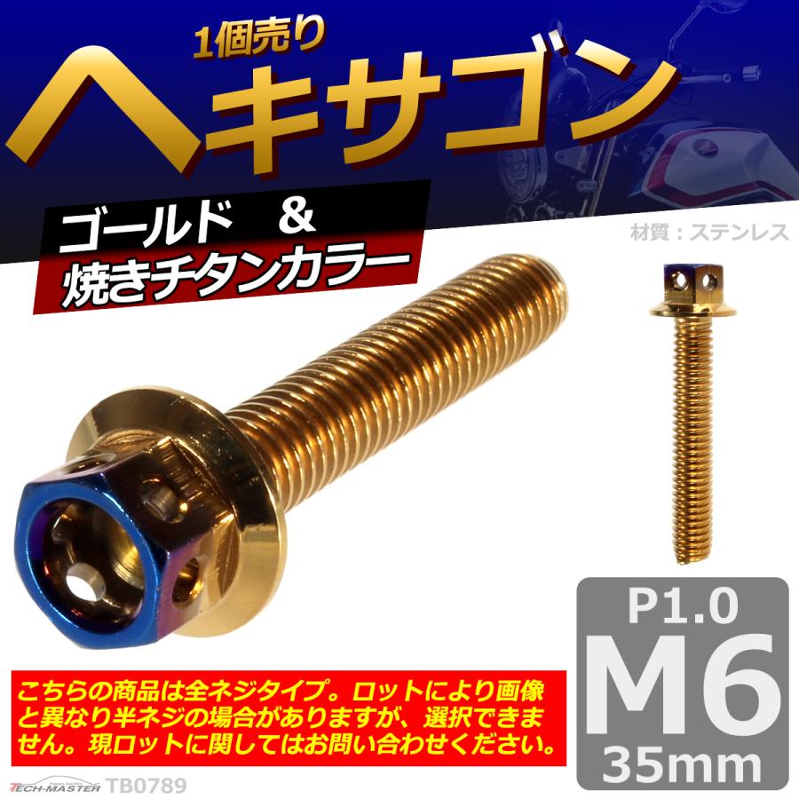 六角ボルト M6×35mm P1.0 ヘキサゴン ステンレス ゴールド＆焼きチタンカラー 1個 TB0789 | ブランド登録なし | 01