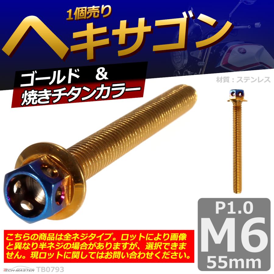 六角ボルト M6×55mm P1.0 ヘキサゴン ステンレス ゴールド＆焼きチタンカラー 1個 TB0793 | ブランド登録なし | 01