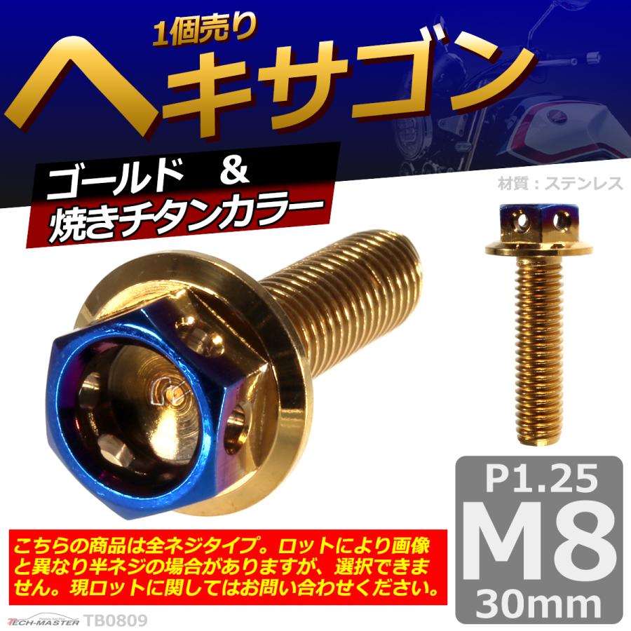 六角ボルト M8×30mm P1.25 ヘキサゴン ステンレス ゴールド＆焼きチタンカラー 1個 TB0809 | ブランド登録なし | 01