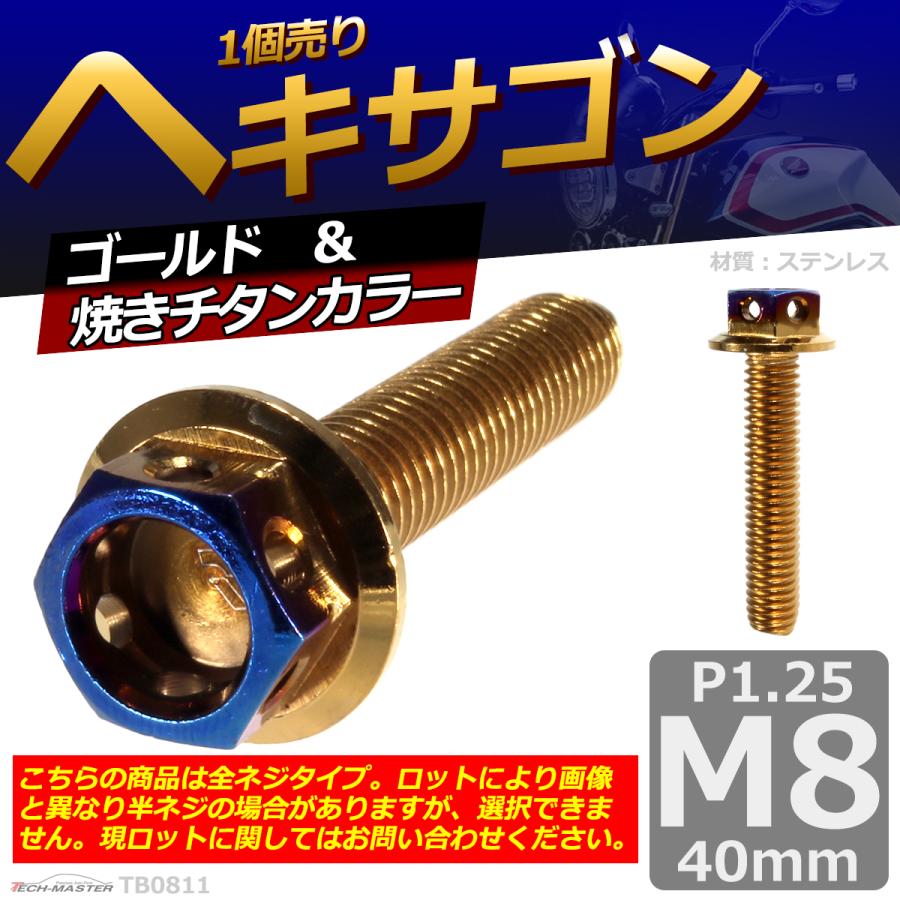 六角ボルト M8×40mm P1.25 ヘキサゴン ステンレス ゴールド＆焼きチタンカラー 1個 TB0811 | ブランド登録なし | 01