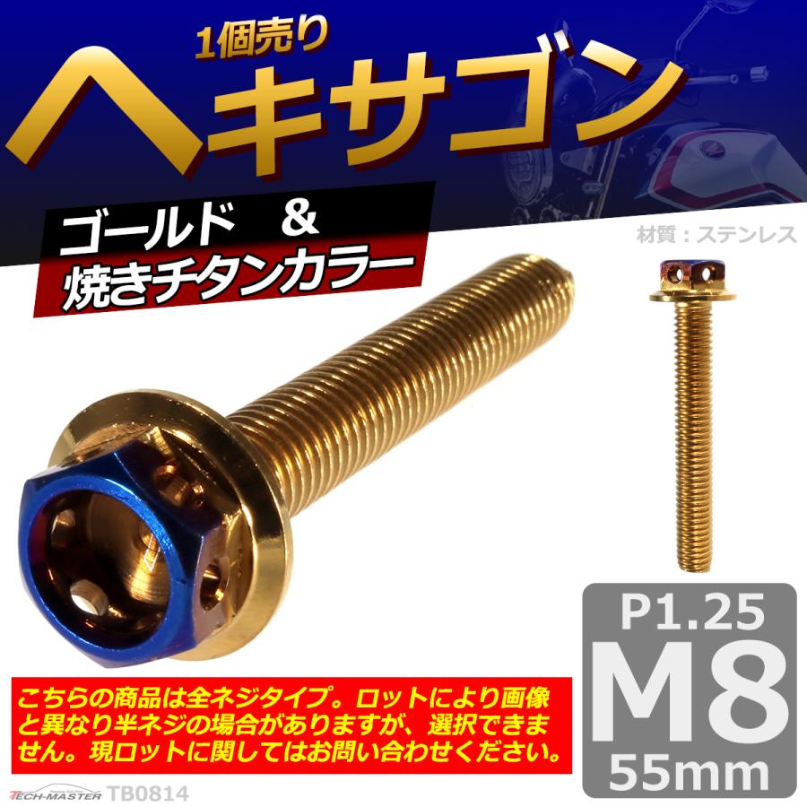 六角ボルト M8×55mm P1.25 ヘキサゴン ステンレス ゴールド＆焼きチタンカラー 1個 TB0814 | ブランド登録なし | 01