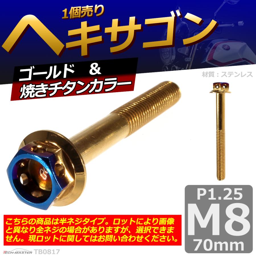 六角ボルト M8×70mm P1.25 ヘキサゴン ステンレス ゴールド＆焼きチタンカラー 1個 TB0817 | ブランド登録なし | 01