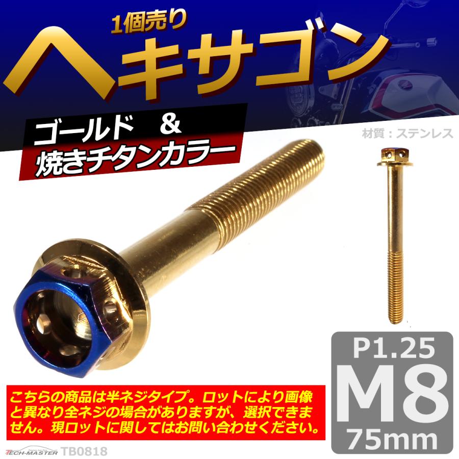 六角ボルト M8×75mm P1.25 ヘキサゴン ステンレス ゴールド＆焼きチタンカラー 1個 TB0818 | ブランド登録なし | 01