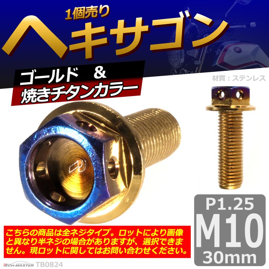 六角ボルト M10×30mm P1.25 ヘキサゴン ステンレス ゴールド＆焼きチタンカラー 1個 TB0824 | ブランド登録なし | 01