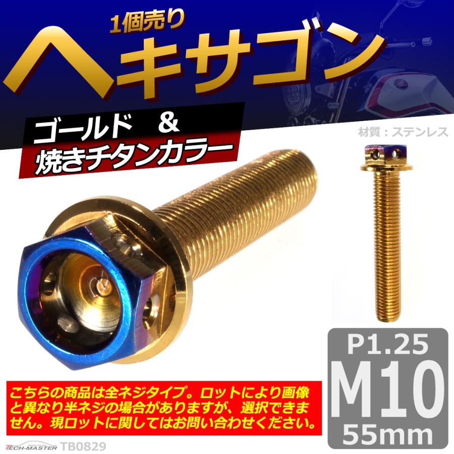 六角ボルト M10×55mm P1.25 ヘキサゴン ステンレス ゴールド＆焼きチタンカラー 1個 TB0829 | ブランド登録なし | 01