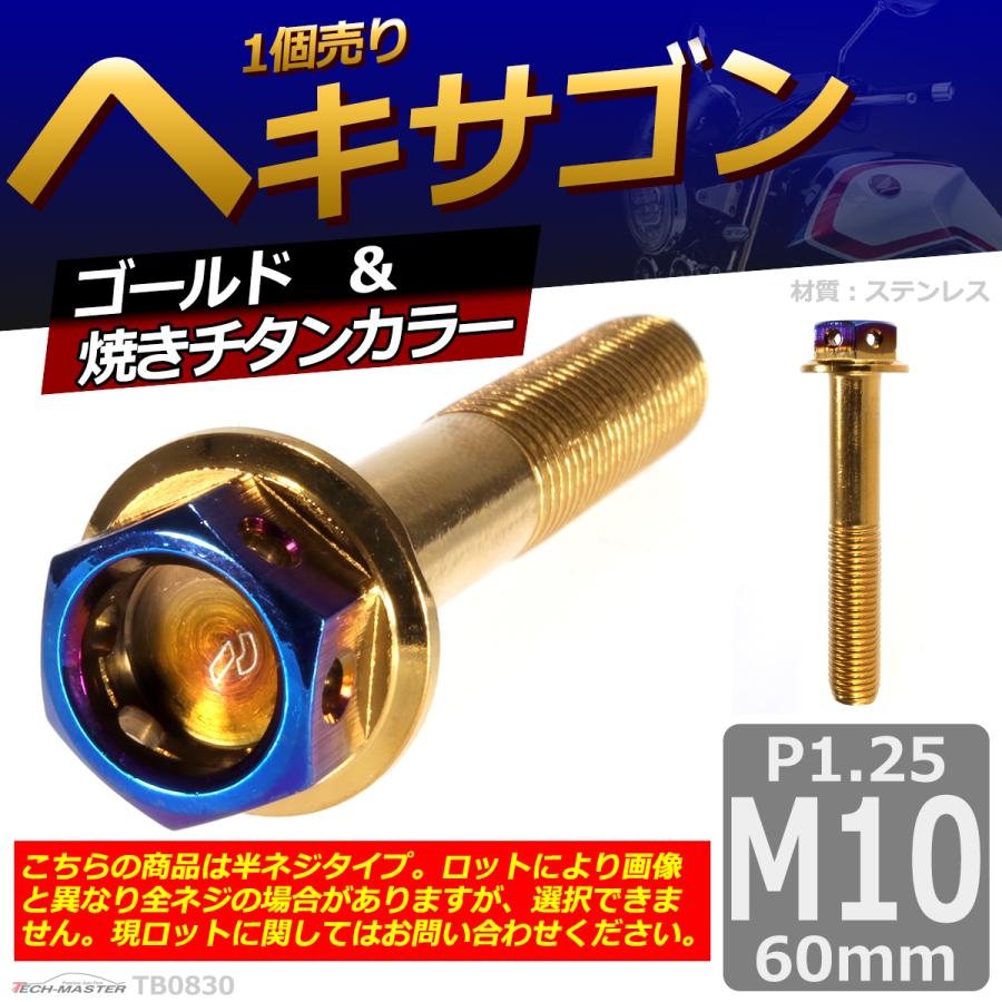 六角ボルト M10×60mm P1.25 ヘキサゴン ステンレス ゴールド＆焼きチタンカラー 1個 TB0830 | ブランド登録なし | 01