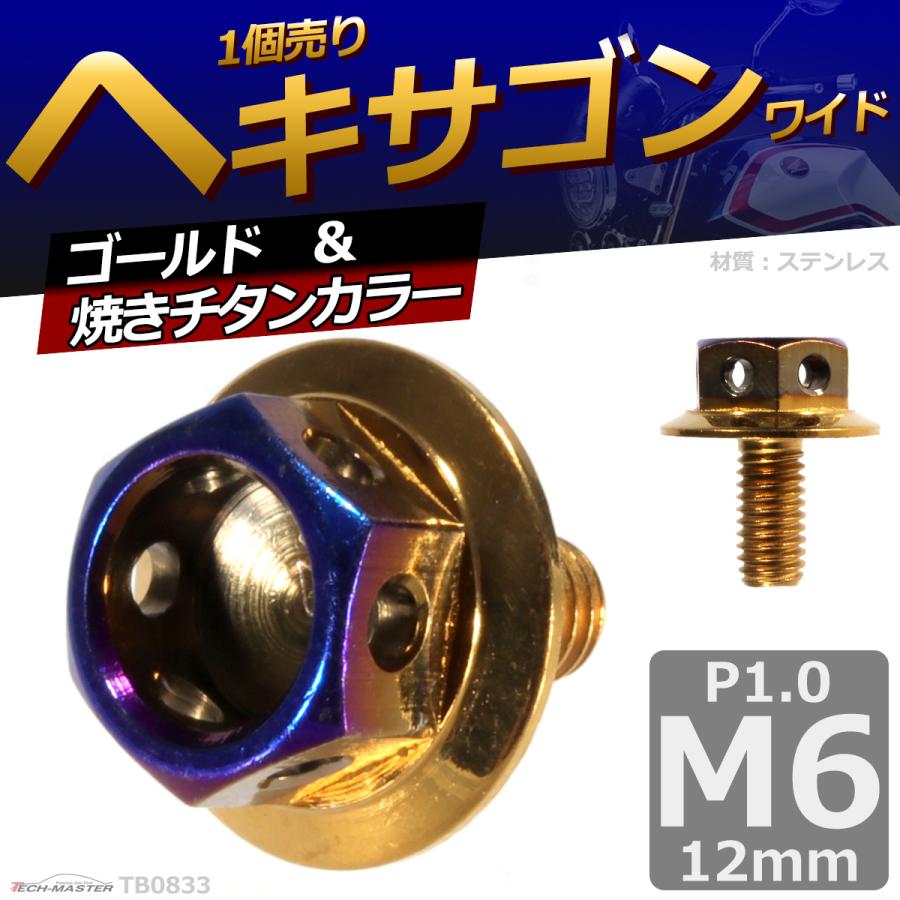 六角ボルト M6×12mm P1.0 ヘキサゴン ワイド ステンレス ゴールド＆焼きチタンカラー 1個 TB0833 | ブランド登録なし | 01