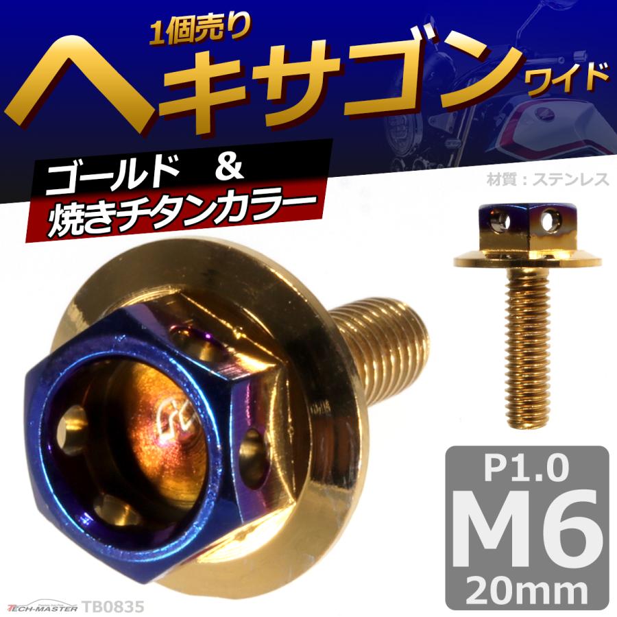 六角ボルト M6×20mm P1.0 ヘキサゴン ワイド ステンレス ゴールド＆焼きチタンカラー 1個 TB0835 | ブランド登録なし | 01