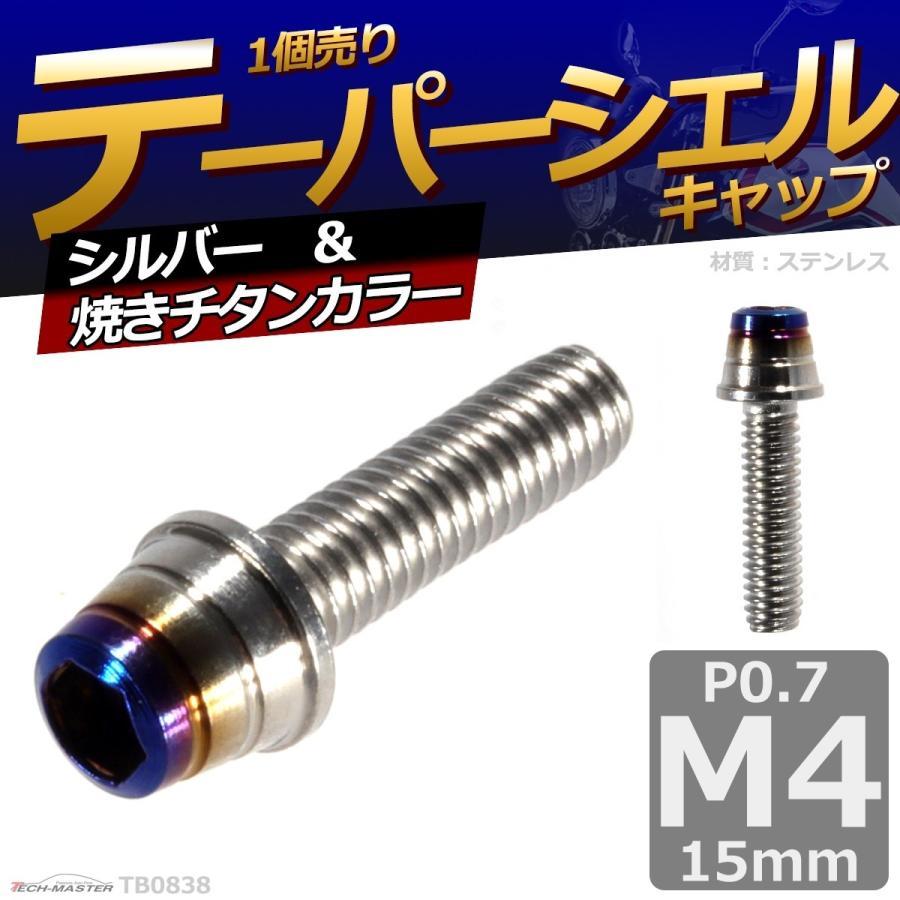 キャップボルト M4×15mm P0.7 テーパーシェル ステンレス シルバー＆焼きチタンカラー 1個 TB0838 | ブランド登録なし | 01