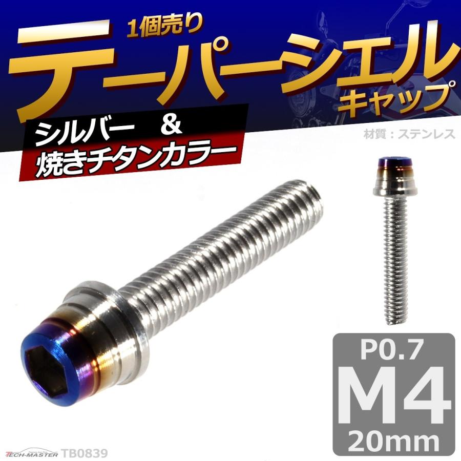 キャップボルト M4×20mm P0.7 テーパーシェル ステンレス シルバー＆焼きチタンカラー 1個 TB0839 | ブランド登録なし | 01