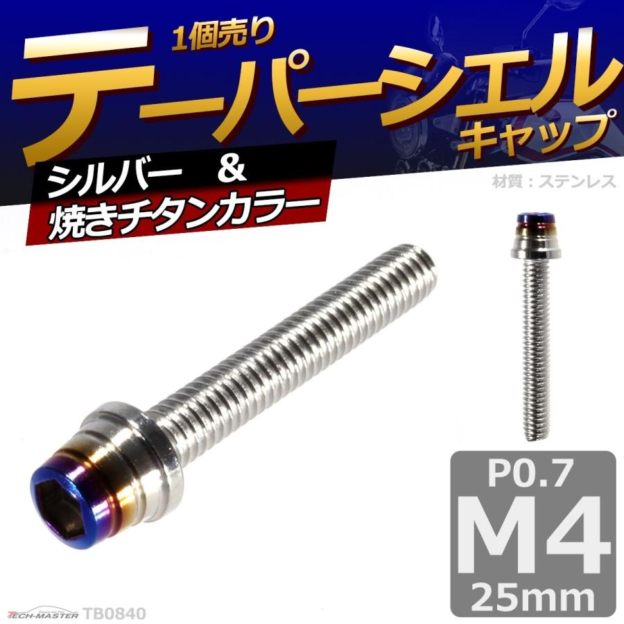 キャップボルト M4×25mm P0.7 テーパーシェル ステンレス シルバー＆焼きチタンカラー 1個 TB0840 | ブランド登録なし | 01
