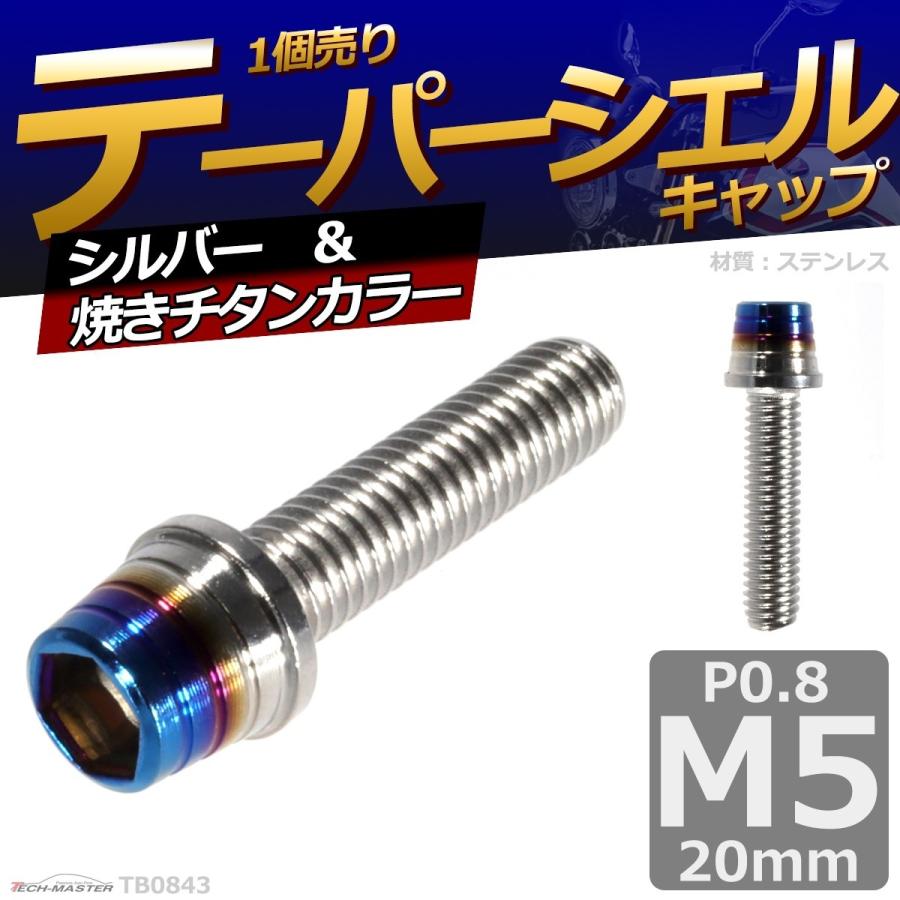 キャップボルト M5×20mm P0.8 テーパーシェル ステンレス シルバー＆焼きチタンカラー 1個 TB0843 | ブランド登録なし | 01