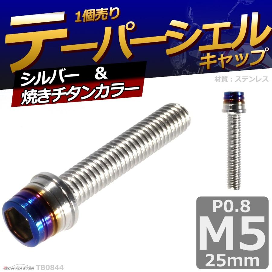 キャップボルト M5×25mm P0.8 テーパーシェル ステンレス シルバー＆焼きチタンカラー 1個 TB0844 | ブランド登録なし | 01