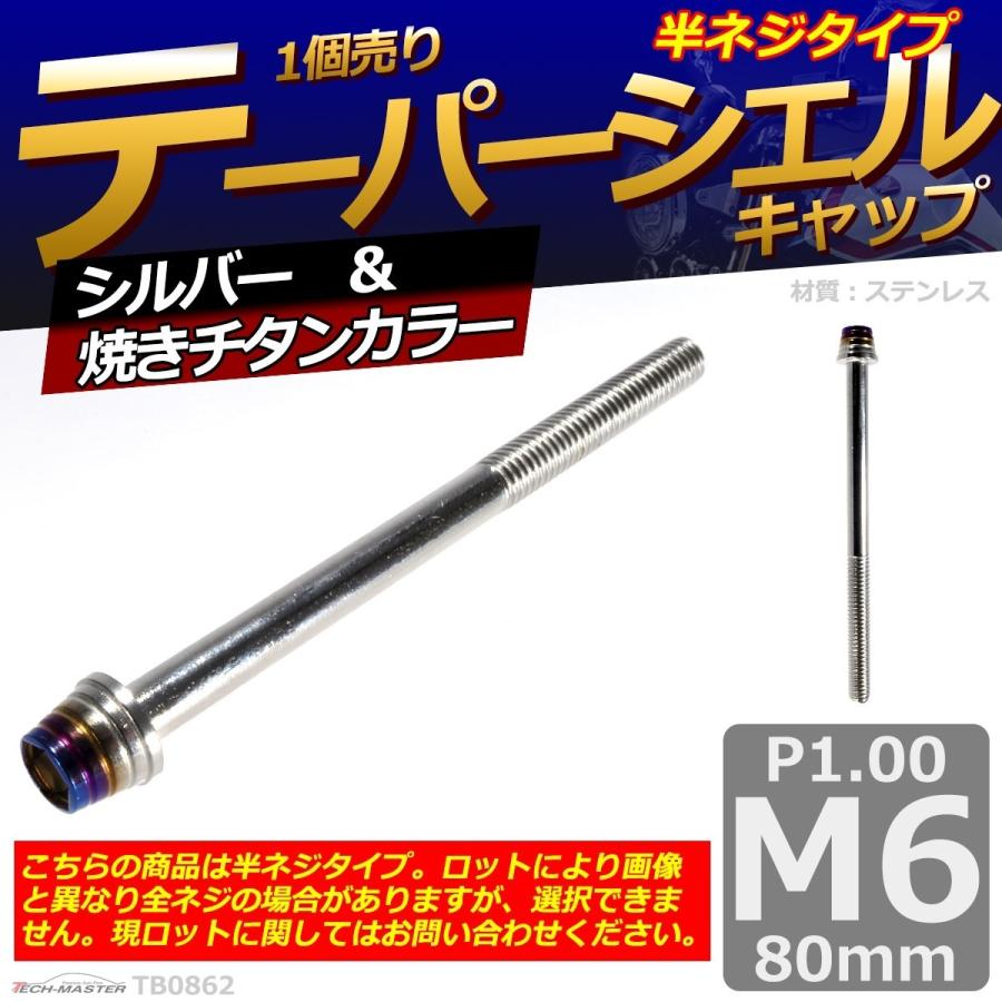 キャップボルト M6×80mm P1.0 テーパーシェル ステンレス シルバー＆焼きチタンカラー 1個 TB0862 | ブランド登録なし | 01