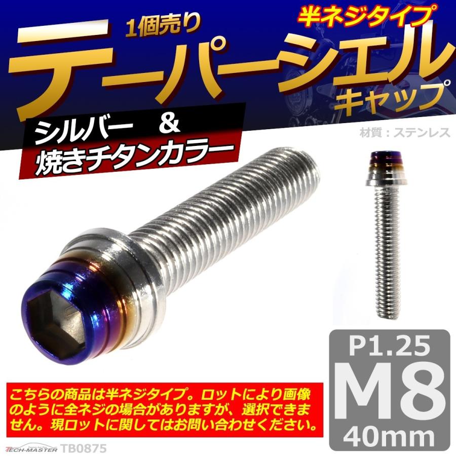 キャップボルト M8×40mm P1.25 テーパーシェル ステンレス シルバー＆焼きチタンカラー 1個 TB0875 | ブランド登録なし | 01