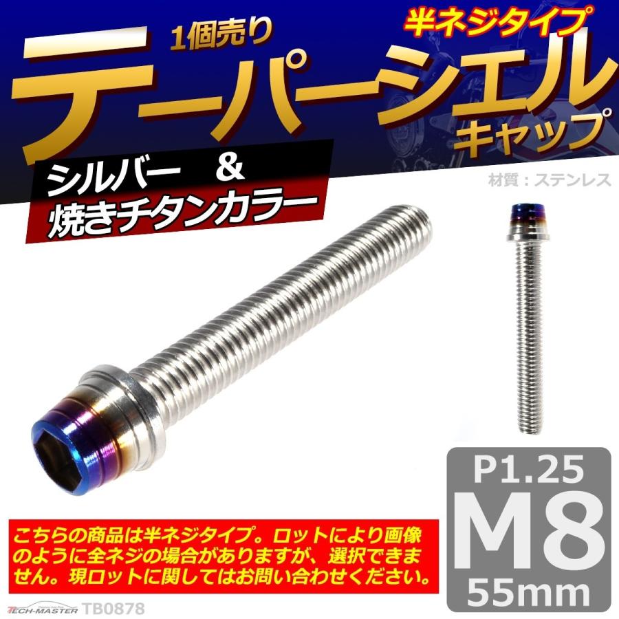 キャップボルト M8×55mm P1.25 テーパーシェル ステンレス シルバー＆焼きチタンカラー 1個 TB0878 | ブランド登録なし | 01