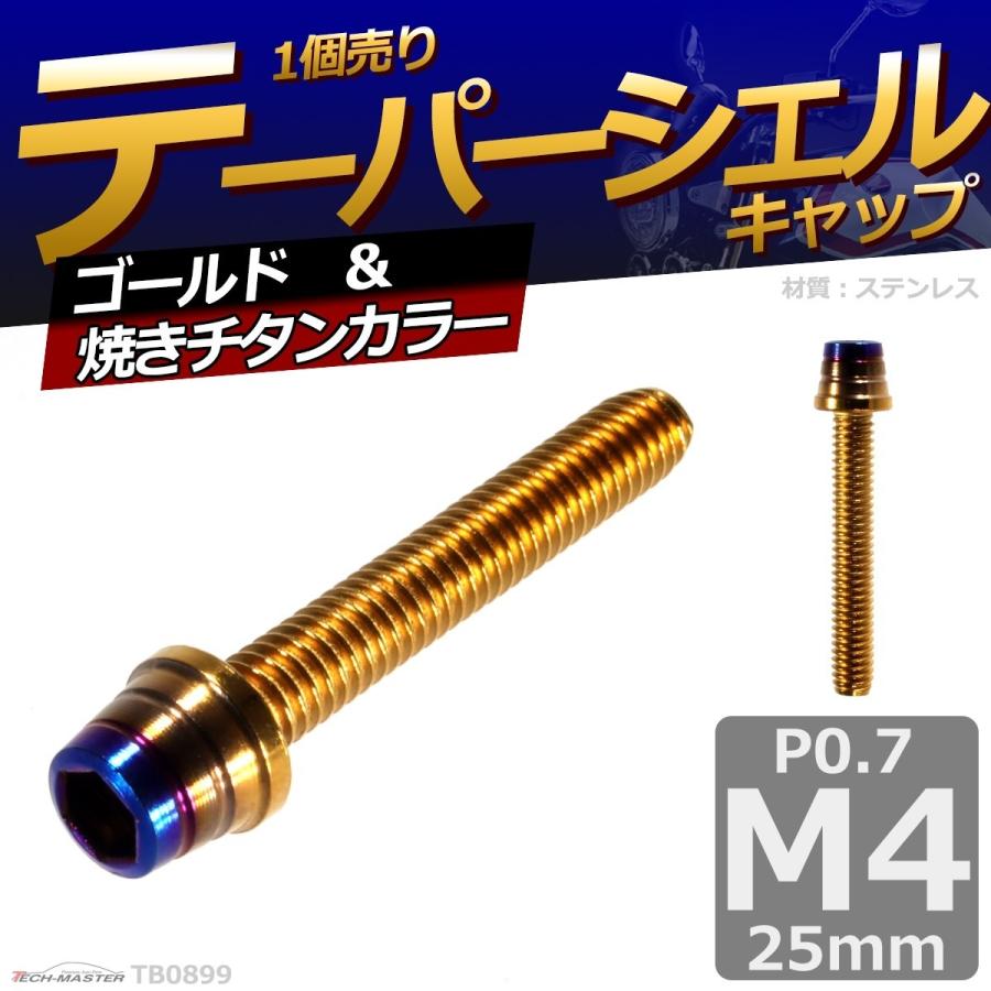 キャップボルト M4×25mm P0.7 テーパーシェル ステンレス ゴールド＆焼きチタンカラー 1個 TB0899 | ブランド登録なし | 01