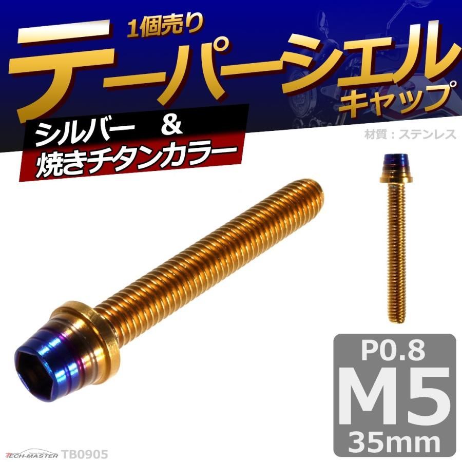 キャップボルト M5×35mm P0.8 テーパーシェル ステンレス ゴールド＆焼きチタンカラー 1個 TB0905 | ブランド登録なし | 01