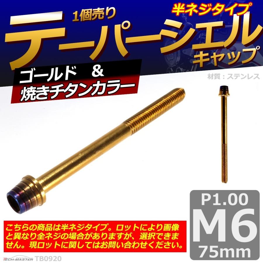 キャップボルト M6×75mm P1.0 テーパーシェル ステンレス ゴールド＆焼きチタンカラー 1個 TB0920 | ブランド登録なし | 01