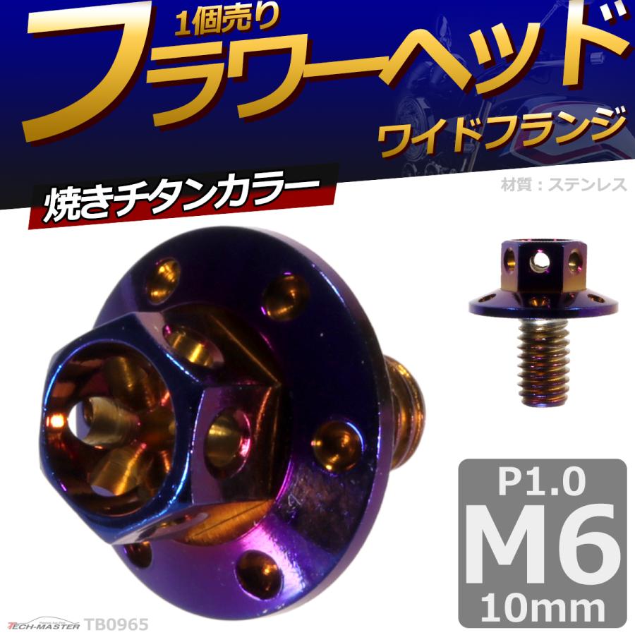六角ボルト M6×10mm P1.0 フラワーヘッド ワイドフランジ ステンレス 焼きチタンカラー 1個 TB0965 | ブランド登録なし | 01