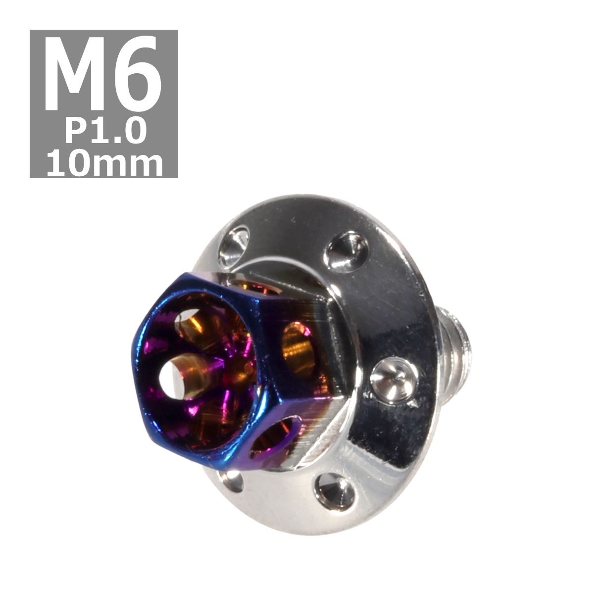 六角ボルト M6×10mm P1.0 フラワーヘッド ワイドフランジ ステンレス シルバー＆焼きチタンカラー 1個 TB0970 | ブランド登録なし