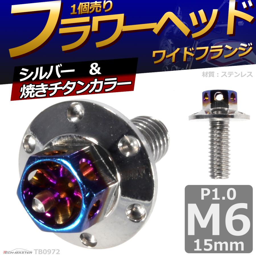 六角ボルト M6×15mm P1.0 フラワーヘッド ワイドフランジ ステンレス シルバー＆焼きチタンカラー 1個 TB0972 | ブランド登録なし | 01