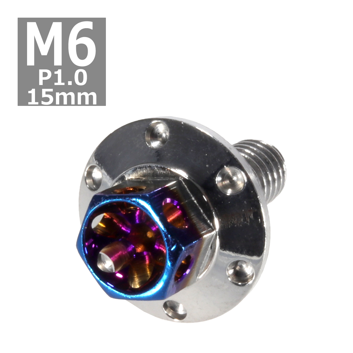 六角ボルト M6×15mm P1.0 フラワーヘッド ワイドフランジ ステンレス シルバー＆焼きチタンカラー 1個 TB0972 | ブランド登録なし