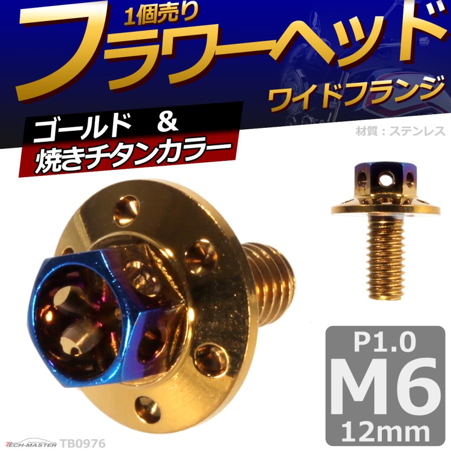 六角ボルト M6×12mm P1.0 フラワーヘッド ワイドフランジ ステンレス ゴールド＆焼きチタンカラー 1個 TB0976 | ブランド登録なし | 01