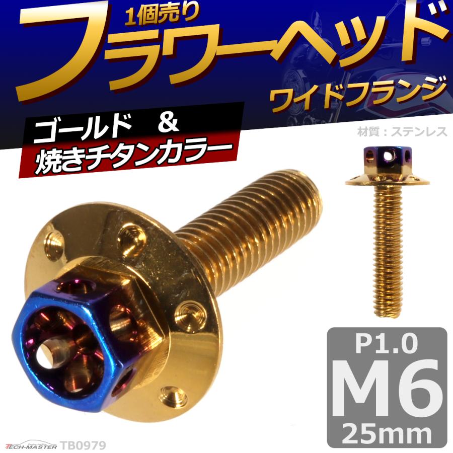 六角ボルト M6×25mm P1.0 フラワーヘッド ワイドフランジ ステンレス ゴールド＆焼きチタンカラー 1個 TB0979 | ブランド登録なし | 01