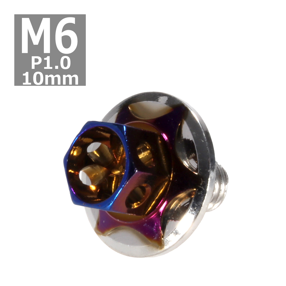 六角ボルト M6×10mm P1.0 フラワーヘッド スターワイドフランジ ステンレス シルバー＆焼きチタンカラー 1個 TB0995 | ブランド登録なし