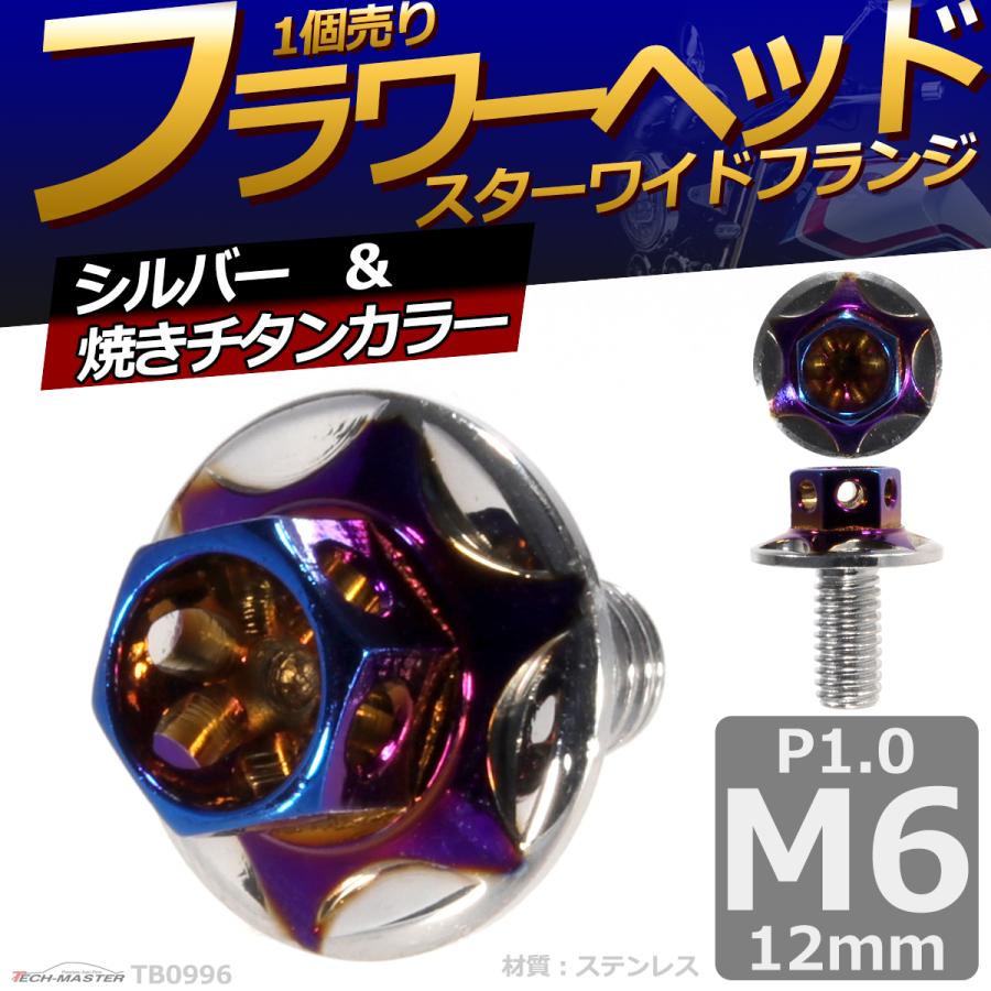 六角ボルト M6×12mm P1.0 フラワーヘッド スターワイドフランジ ステンレス シルバー＆焼きチタンカラー 1個 TB0996 | ブランド登録なし | 01