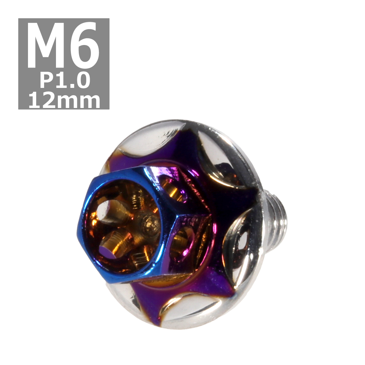六角ボルト M6×12mm P1.0 フラワーヘッド スターワイドフランジ ステンレス シルバー＆焼きチタンカラー 1個 TB0996 | ブランド登録なし