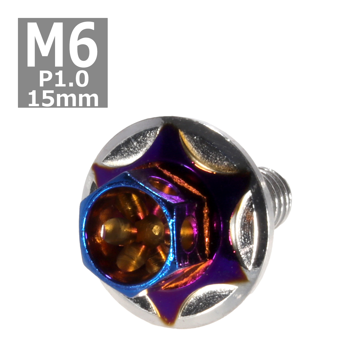 六角ボルト M6×15mm P1.0 フラワーヘッド スターワイドフランジ ステンレス シルバー＆焼きチタンカラー 1個 TB0997 | ブランド登録なし