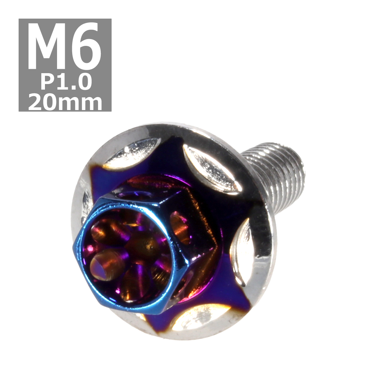 六角ボルト M6×20mm P1.0 フラワーヘッド スターワイドフランジ ステンレス シルバー＆焼きチタンカラー 1個 TB0998 | ブランド登録なし