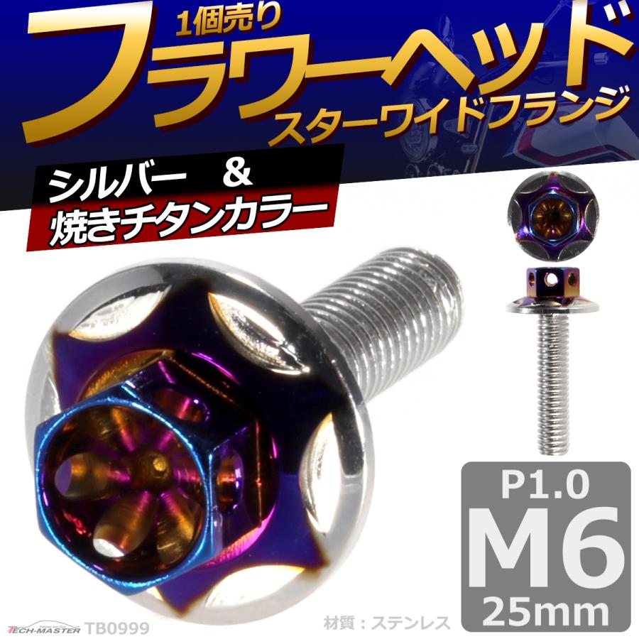 六角ボルト M6×25mm P1.0 フラワーヘッド スターワイドフランジ ステンレス シルバー＆焼きチタンカラー 1個 TB0999 | ブランド登録なし | 01