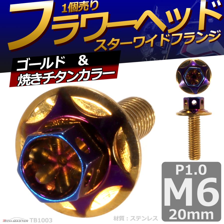 六角ボルト M6×20mm P1.0 フラワーヘッド スターワイドフランジ ステンレス ゴールド＆焼きチタンカラー 1個 TB1003 | ブランド登録なし | 01