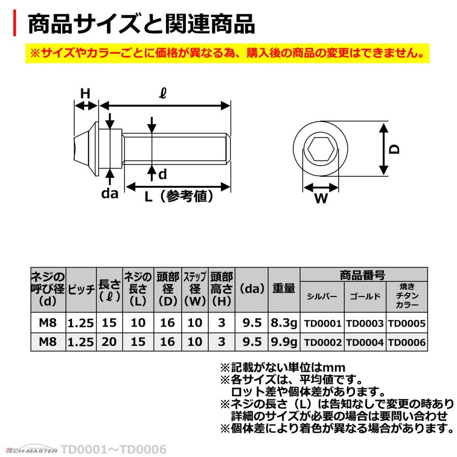 ブレーキディスク ローターボルト M8×15mm P1.25 ホンダ用 ホールヘッド H-1 車/バイク シルバー 1個 TD0001 | ブランド登録なし | 03