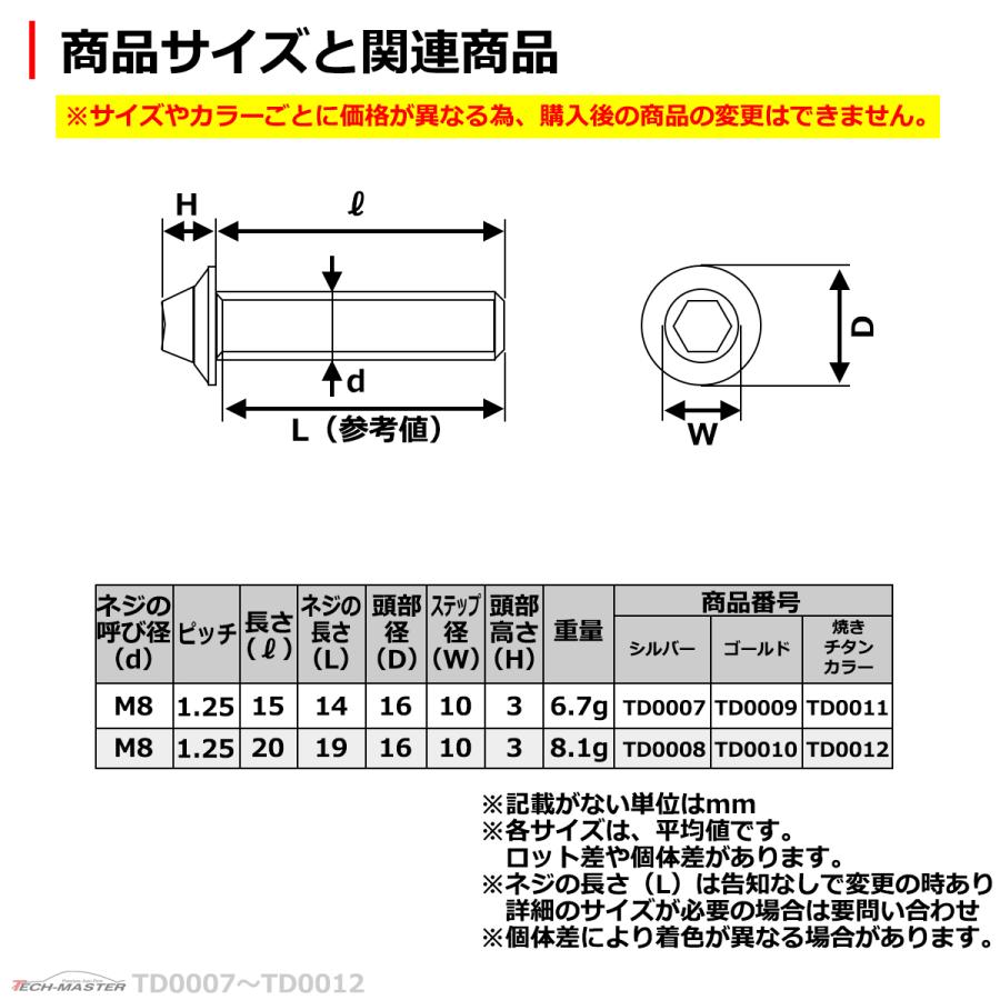 ブレーキディスク ローターボルト M8×20mm P1.25 ヤマハ用 ホールヘッド H-1 車/バイク ゴールド 1個 TD0010 | ブランド登録なし | 03