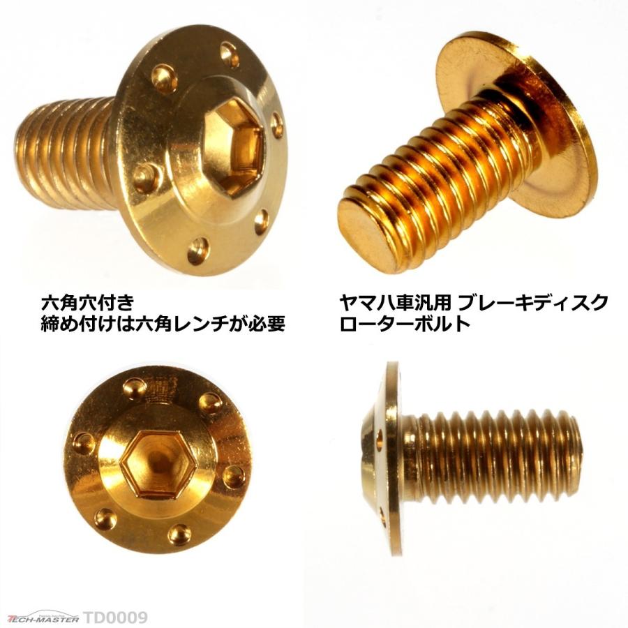 ブレーキディスク ローターボルト M8×15mm P1.25 ヤマハ用 ホールヘッド H-1 車/バイク ゴールド 1個 TD0009 | ブランド登録なし | 02
