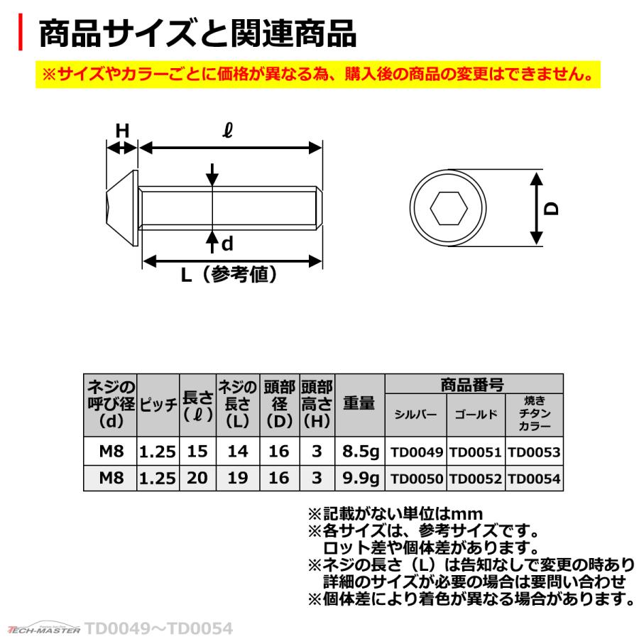 ブレーキディスク ローターボルト M8×15mm P1.25 ヤマハ用 ホールヘッド 車/バイク 焼きチタンカラー 1個 TD0053 | ブランド登録なし | 03