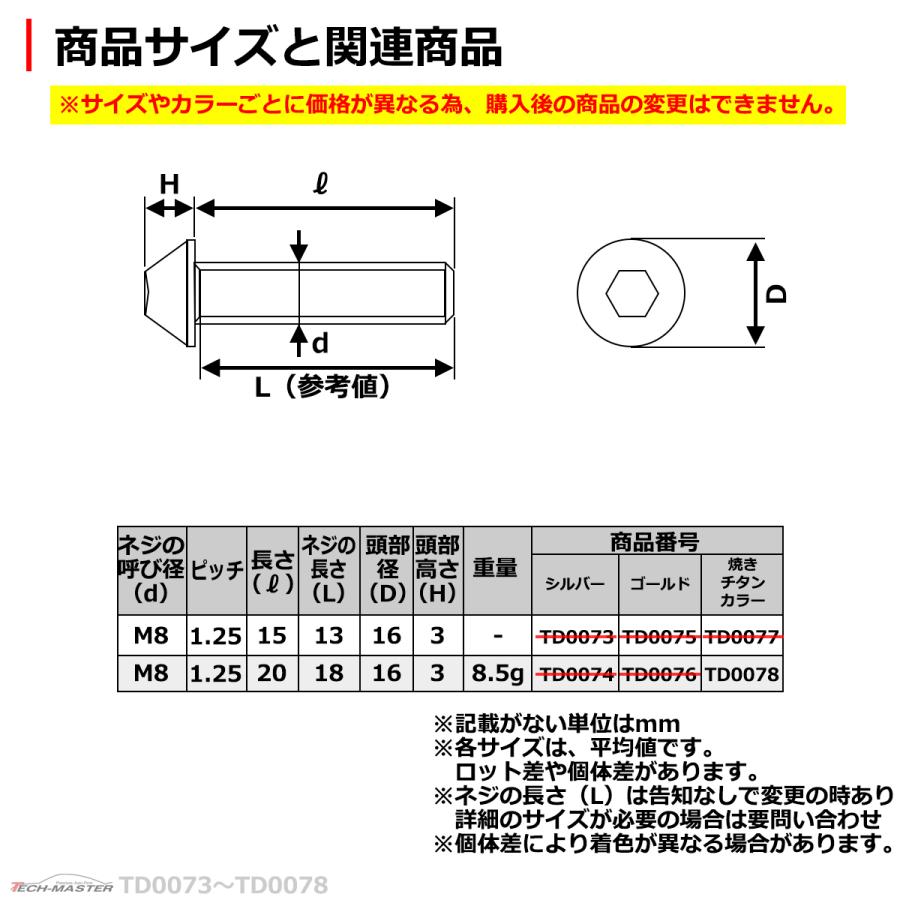 ブレーキディスク ローターボルト M8×20mm P1.25 ヤマハ用 シェルヘッド 車/バイク 焼きチタンカラー 1個 TD0078 | ブランド登録なし | 03