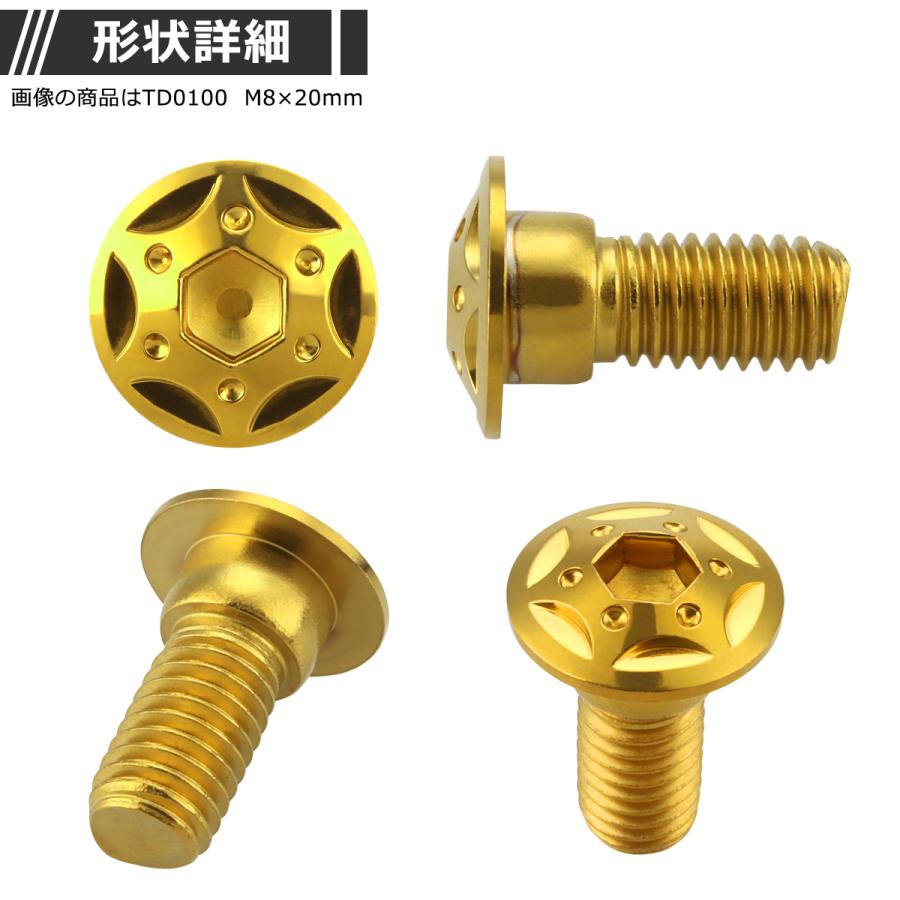 ブレーキディスク ローターボルト M8×20mm P1.25 ホンダ用 スターホールヘッド 車/バイク ゴールドカラー 1個 TD0100 | ブランド登録なし | 02