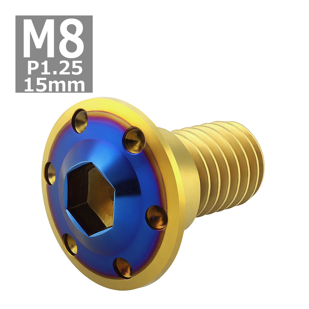 ブレーキディスク ローターボルト M8×15mm P1.25 ホンダ用 ホールヘッドH-1 車/バイク ゴールドカラー＆ブルー 1個 TD0303 | ブランド登録なし | 03