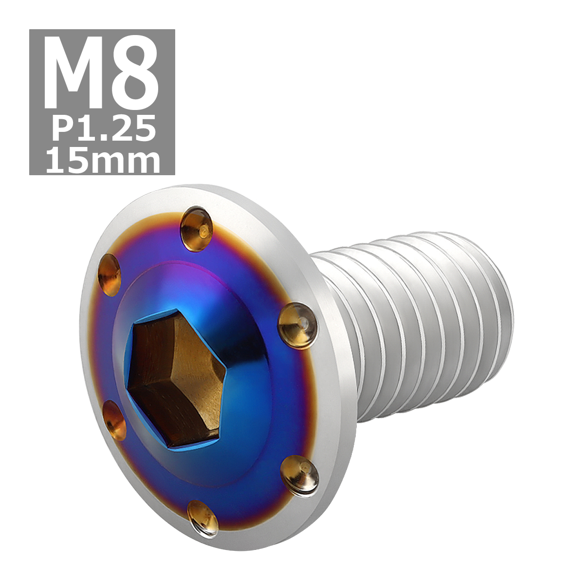 ブレーキディスク ローターボルト M8×15mm P1.25 ヤマハ用 ホールヘッドH-1 車/バイク シルバーカラー＆ブルー 1個 TD0305 | ブランド登録なし | 03