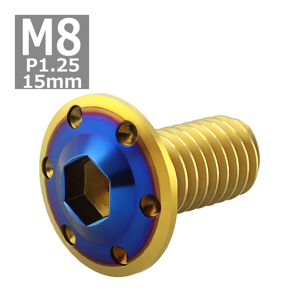 ブレーキディスク ローターボルト M8×15mm P1.25 ヤマハ用 ホールヘッドH-1 車/バイク ゴールドカラー＆ブルー 1個 TD0307 | ブランド登録なし | 03