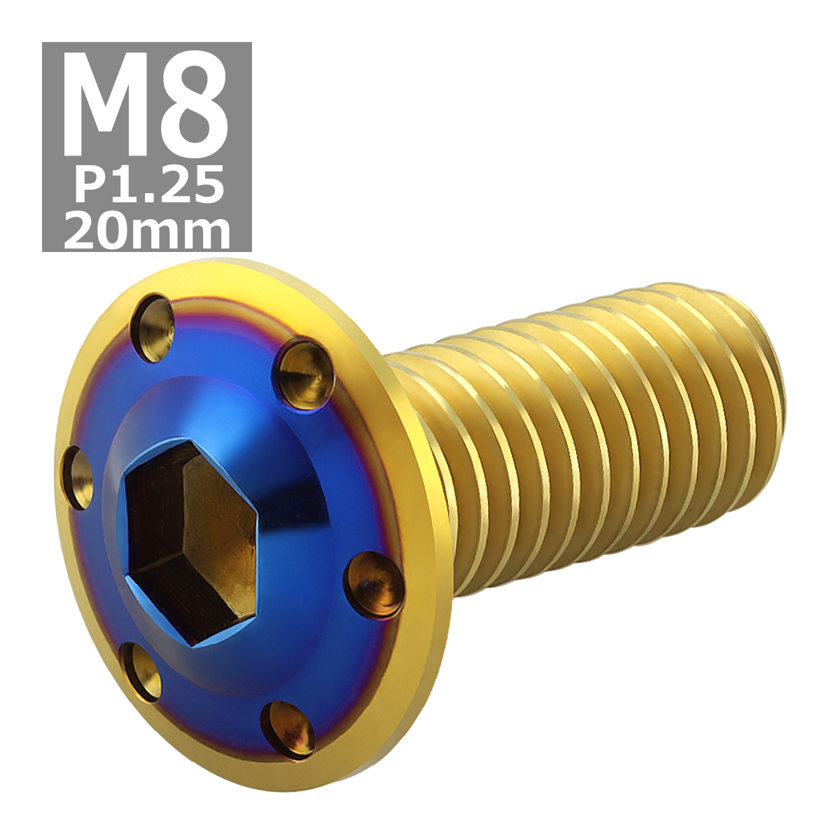 ブレーキディスク ローターボルト M8×20mm P1.25 ヤマハ用 ホールヘッドH-1 車/バイク ゴールドカラー＆ブルー 1個 TD0308 | ブランド登録なし | 03