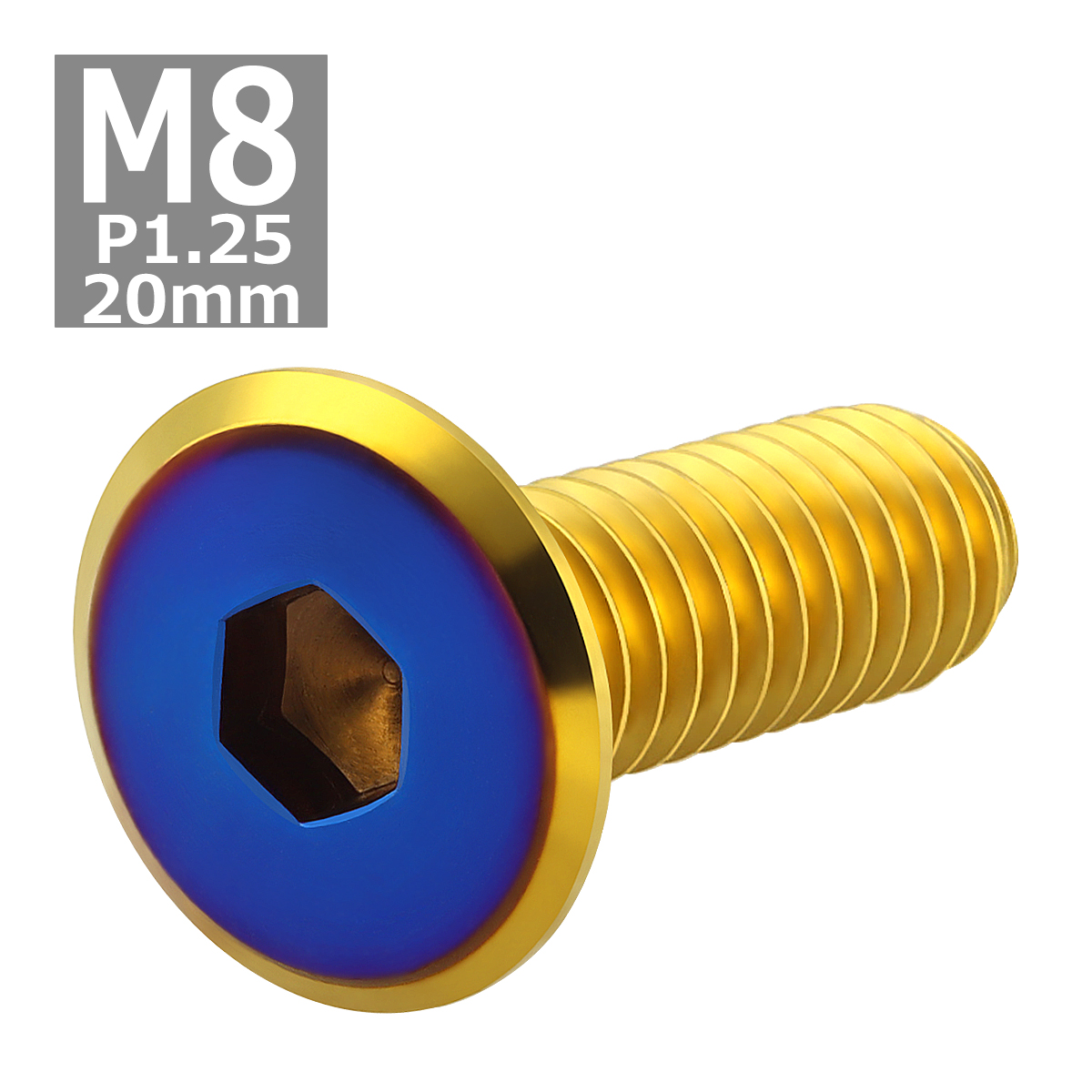 ブレーキディスク ローターボルト M8×20mm P1.25 ヤマハ用 フラットヘッド 車/バイク ゴールドカラー&ブルー 1個 TD0324 | ブランド登録なし | 03