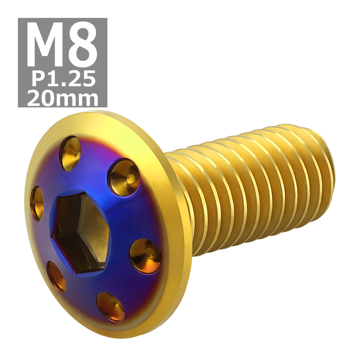 ブレーキディスク ローターボルト M8×20mm P1.25 ヤマハ用 ホールヘッド 車/バイク ゴールドカラー＆ブルー 1個 TD0336 | ブランド登録なし | 03