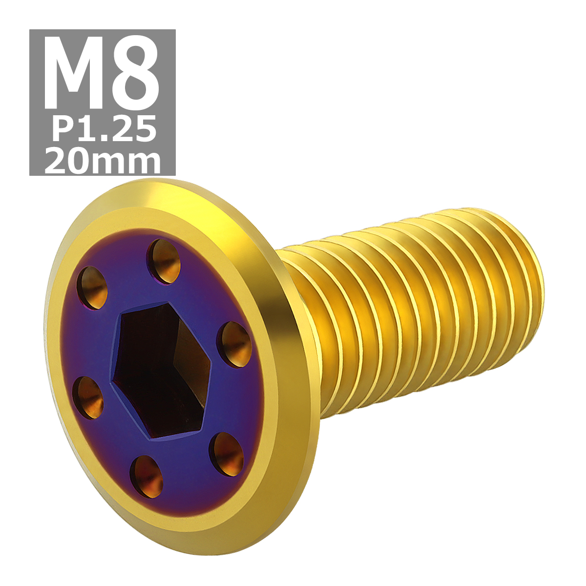ブレーキディスク ローターボルト M8×20mm P1.25 ヤマハ用 シンホールヘッド ゴールドカラー＆ブルー 1個 TD0340 | ブランド登録なし | 03